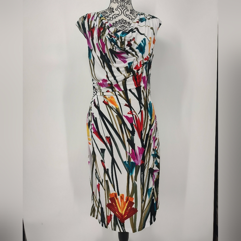 Ronni Nicole Vibrant Floral Ruched Sleeveless Midi Sheath Dress Size Women's 4